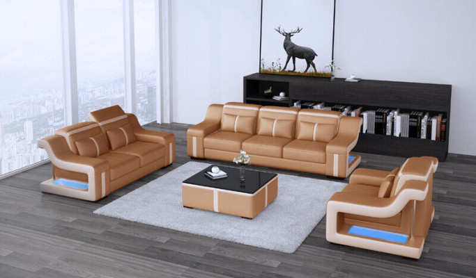 Sofagarnitur Couch Polster Sofa 322 Komplett Set Garnituren Design Leder 3tlg.