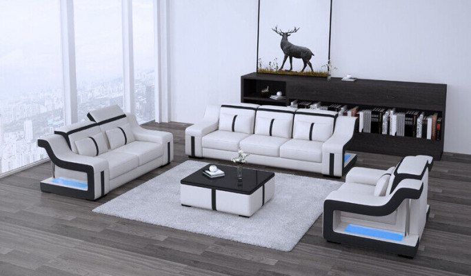 Sofagarnitur Couch Polster Sofa 322 Komplett Set Garnituren Design Leder 3tlg.