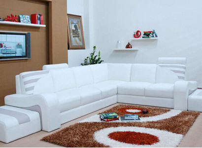 Moderne Sofa Eckgarnitur L Form Polster Sitz Ecke Dekor Couch + Hocker