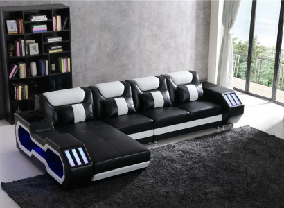Relax Couchen L Form Shape Sofa Couch Garnitur Beleuchtet Wohnlandschaft