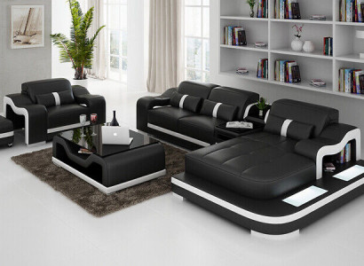 Wohnlandschaft Ecksofa L-Form Sessel Set Garnitur Deko Modern Sofa Leder