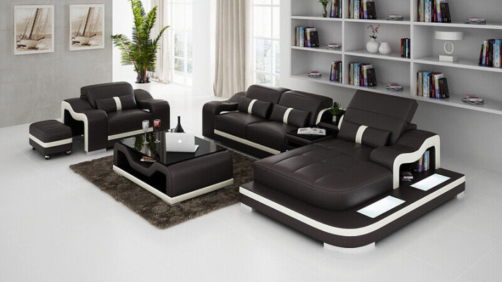 Wohnlandschaft Ecksofa L-Form Sessel Set Garnitur Deko Modern Sofa Leder