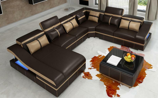 Set Luxury Modern Ecksofa U-Form Designer und Couchtisch Wohnzimmer