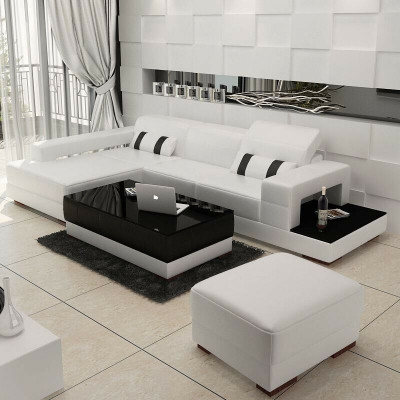 Ecksofa Couch Polster Wohnlandschaft Leder Eck Sofas Garnitur L Form mit Hocker