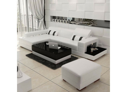 Ecksofa Couch Polster Wohnlandschaft Leder Eck Sofas Garnitur L Form mit Hocker