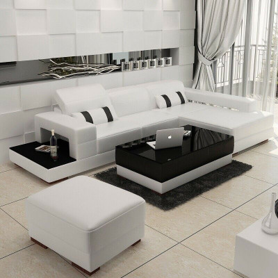 Ecksofa Couch Polster Wohnlandschaft Leder Eck Sofas Garnitur L Form mit Hocker