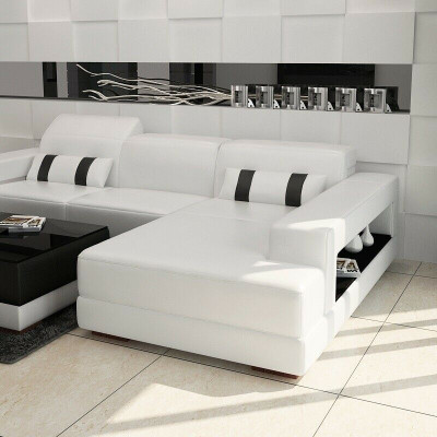 Ecksofa Couch Polster Wohnlandschaft Leder Eck Sofas Garnitur L Form mit Hocker