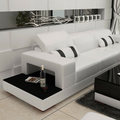 Ecksofa Couch Polster Wohnlandschaft Leder Eck Sofas Garnitur L Form mit Hocker