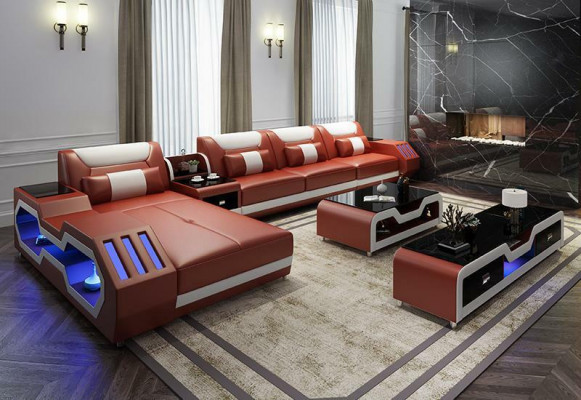 Leder Design Sofa Couch Polster Ecksofa Garnitur Wohnlandschaft Ecksofa