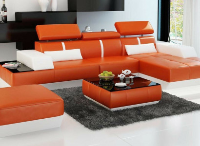 Moderne Sofa Eckgarnitur L Form Polster Sitz Ecke Couch + Hocker