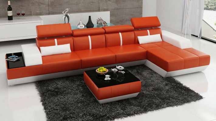 Moderne Sofa Eckgarnitur L Form Polster Sitz Ecke Couch + Hocker