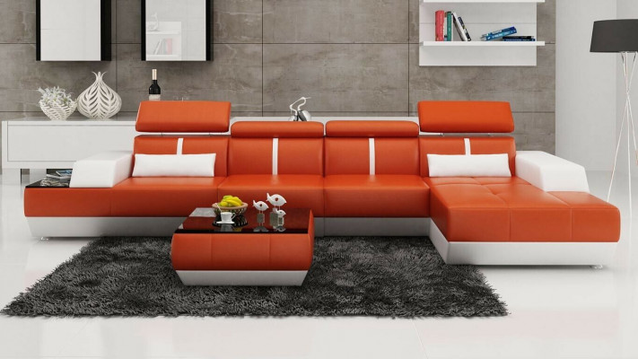 Moderne Sofa Eckgarnitur L Form Polster Sitz Ecke Couch + Hocker