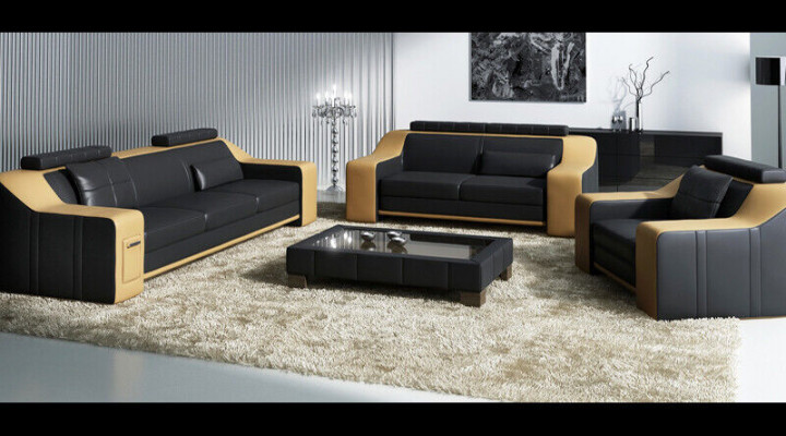 Ledersofa Couch Wohnlandschaft 3+2+1 Sitzer Garnitur Modern Sofa Garnituren neu