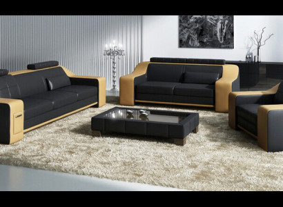 Ledersofa Couch Wohnlandschaft 3+2+1 Sitzer Garnitur Modern Sofa Garnituren neu