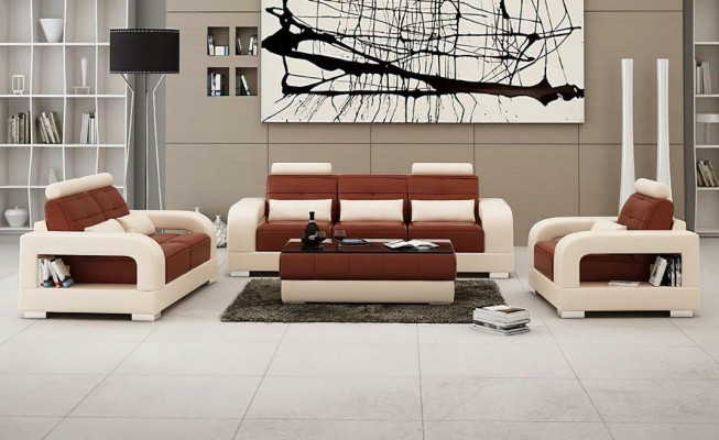 Moderne Ledersofa Couch Sofagarnitur 3+2+1 Garnituren Design Sofa xlmoebel