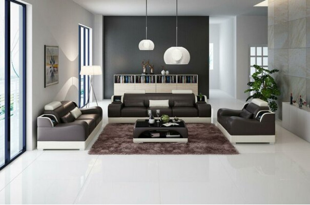 Designer Sofagarnitur 321 Sitzer Sofa Couch Leder Garnitur Polster Set