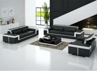 Ledersofa Couch Wohnlandschaft 3+2+1 Sitz Garnitur Design Modern Sofa
