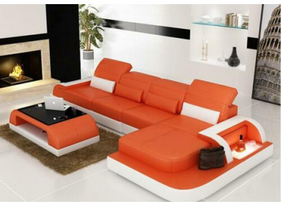 Wohnlandschaft Ecksofa Ledersofa Eck Couch Sofa mit Regal Polster Led