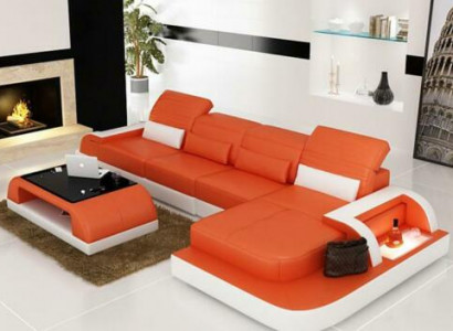 Wohnlandschaft Ecksofa Ledersofa Eck Couch Sofa mit Regal Polster Led