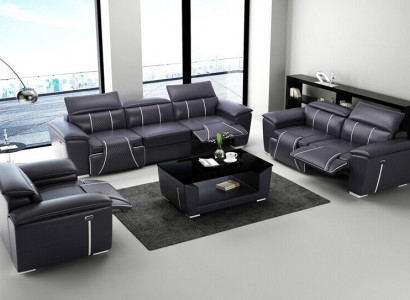 Luxus Sofagarnitur 2x 3 Sitzer mit Möbel Couch Ledersofa Textil Gruppe