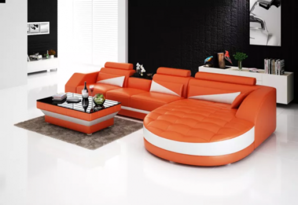 Designer Ecksofa Wohnlandschaft Ledersofa Sofa Sofa Couch Polster Lform Orange