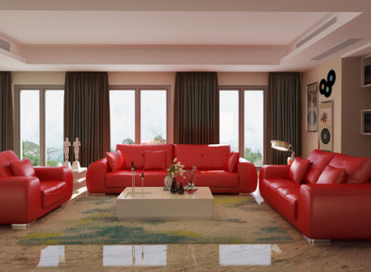 Sofagarnitur Ledersofa Couch Garnituren Design Modern Sofa 3+1+1 Sitzer