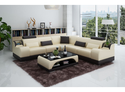 Ecksofa Couch Polster Wohnlandschaft Eck Garnitur Ecke Leder Sofa Grau