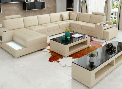 Eck Leder Ecksofa U-Form Sofa Couch Design Polster Textil Modern Textil Neu