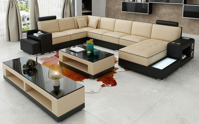 Eck Leder Ecksofa U-Form Sofa Couch Design Polster Textil Modern Textil Neu