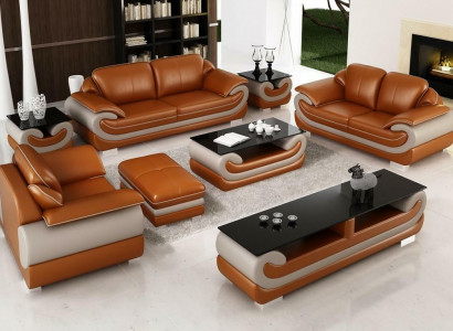 Ledersofa Couch Wohnlandschaft 3+2 Sitzer Garnitur Design Modern Sofa Produzent Möbel 