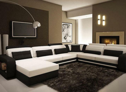 U Form Sofa Couch Polster Ecksofa Garnitur Wohnlandschaft Leder Design