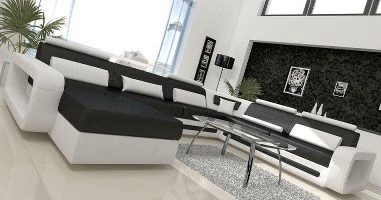 U Form Sofa Couch Polster Ecksofa Garnitur Wohnlandschaft Leder Design