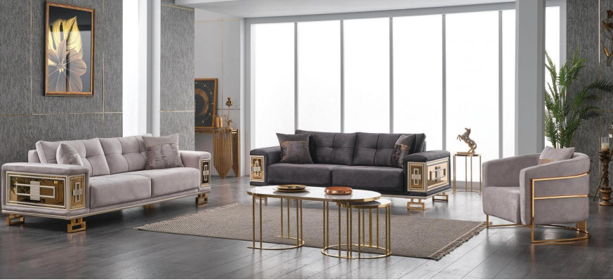 Moderne Couchgarnitur Dreisitzer Sessel Wohnzimmer Edelstahlmöbel 3tlg