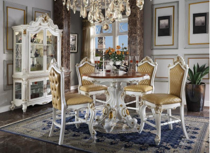 Runder Esszimmer + 4 Stühle Stuhl Deko Set Garnitur Runder Esstisch Holzmöbel