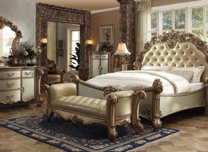Klassisches Bett Barock Chesterfield Rokoko Stil Doppel Leder Hotel Antik