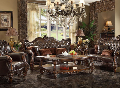 Polster Garnitur Gruppe Holz Geschnitzte Möbel Sofagarnitur 3+2 Sitz Sofa