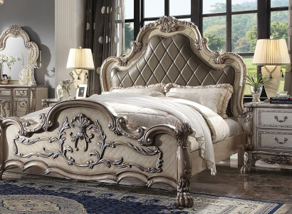 Luxus Barock Silber Doppelbett Design Holz 200x200cm Polsterung Schlafzimmer Neu
