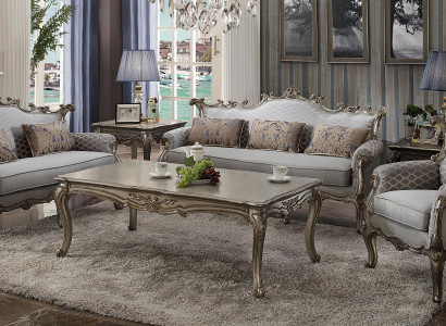 Goldene Sofagarnitur 3+2+1 Sitzer 2x Beistelltisch Couchtisch 6tlg. Wohnzimmer