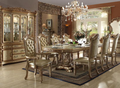 Royale Chesterfield Esszimmer Garnitur Edler Esstisch mit Chesterfield x8 Stühlen