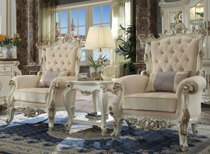 Thron Sessel Königlicher Polster 1 Sitzer Antik Stil Stühle Beige Holz Barock