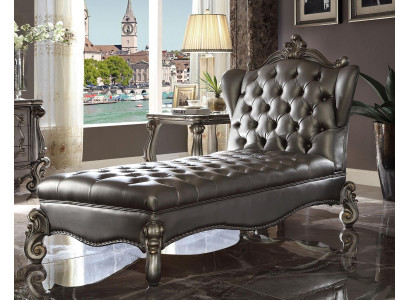 Chaiselongues Chesterfield Liege Chaise Leder Sofa Relax Silber Barock