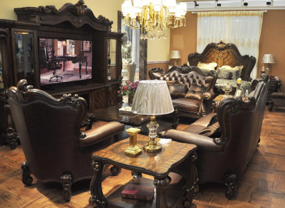 Sofagarnitur 321 Sitzer Sofa Couch Leder Garnitur Polster Set Holz Barock