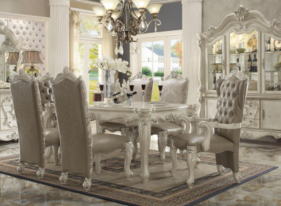 Weißes Esszimmer Set Designer Garnitur Esstisch Stühle Kommode Spiegel