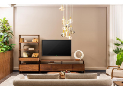 Wohnwand TV Ständer Bücherregale RTV Lowboard Sideboard Braun Holz Set