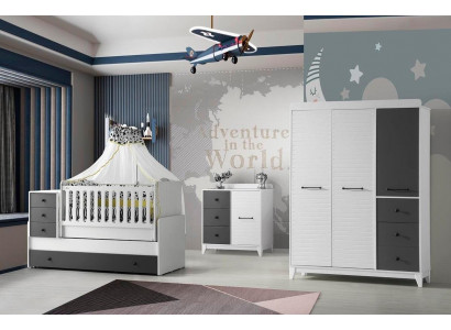 Modern Kinderzimmer Set Besteht aus Kinderbett Schrank Kommode 3tlg neu