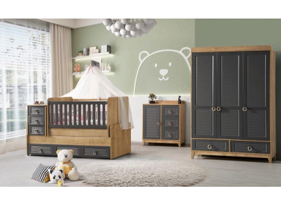 Stilvoll Kinderzimmermöbel Kinderzimmer Kinderbett Grau Holz Set 4tlg