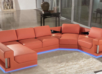 Ledersofa Wohnlandschaft Couch Ecksofa Eck Garnitur Design Modern Sofa mit USB