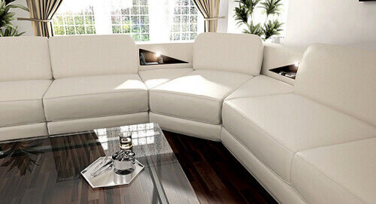 Ledersofa Wohnlandschaft Couch Ecksofa Eck Garnitur Design Modern Sofa mit USB