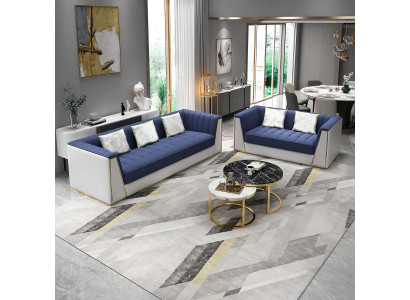 Blau-weiße Moderne Sofagarnitur 3+2 Wohnzimmer Sitzer Luxus Couchen