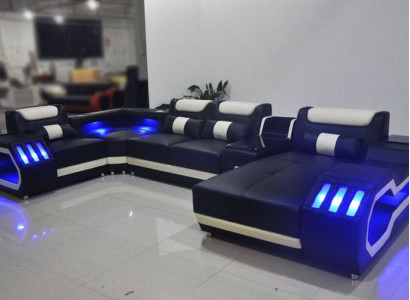 Wohnlandschaft Designer Couch Sofa Beleuchtet USB Station Ecksofa